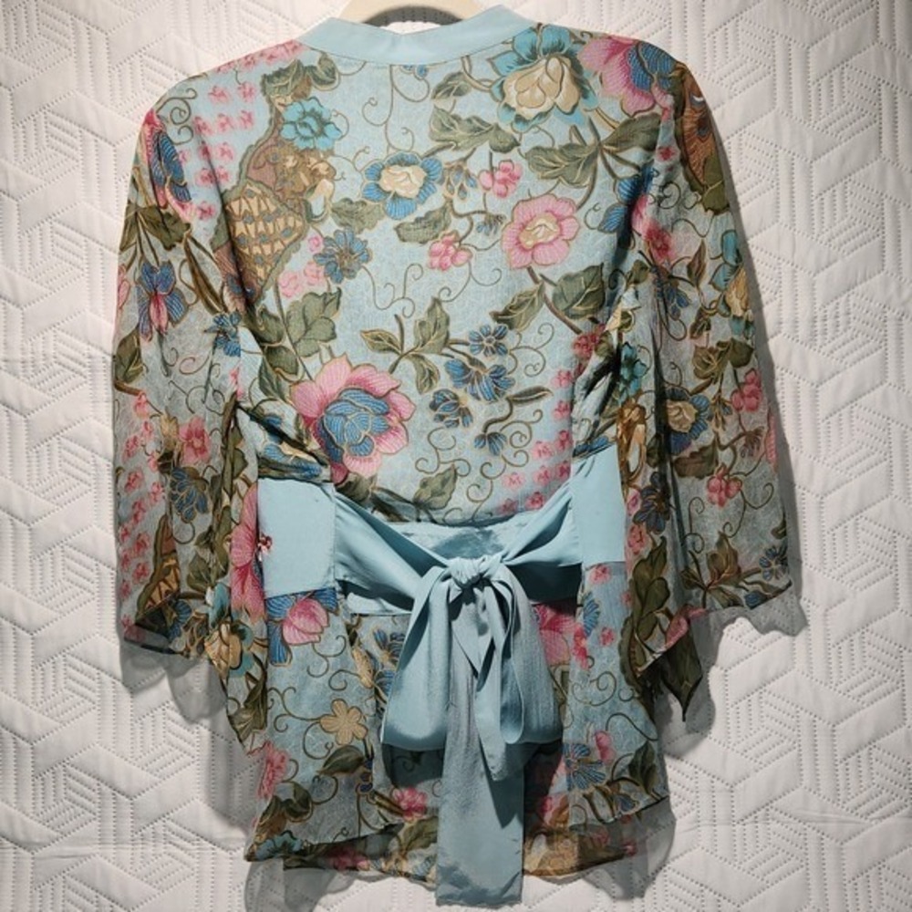 Silkland blouse women Y2K Vtg Floral Tie Embellished Belt Romantic Fairy med. - Picture 3 of 16